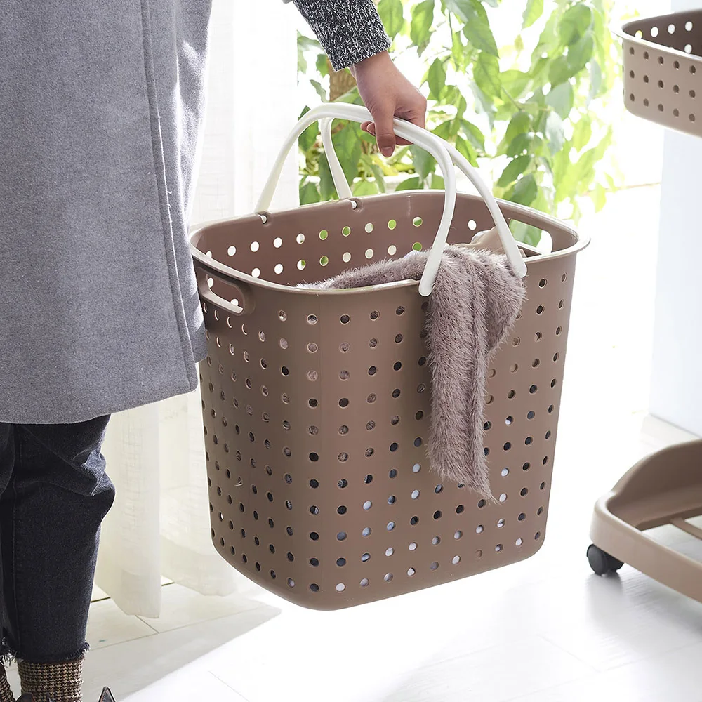 
Collapsible white plastic double clothes laundry hamper with wheels 