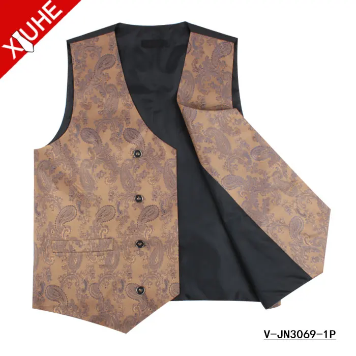 
Slimming 100 Polyester Men Vest New Design Paisley Double Breasted Wedding Waistcoat Set 