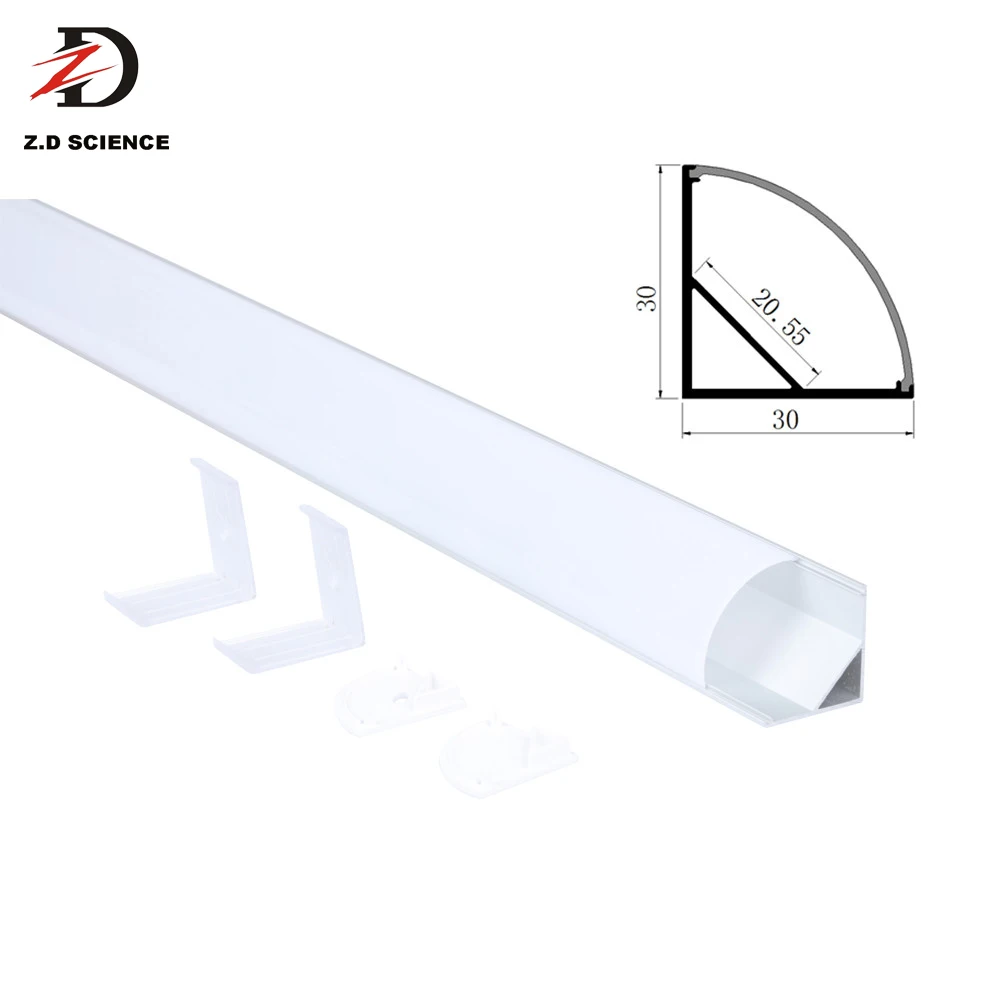 Triangle Corner Aluminum LED Extrusion Profile With PC Opal Cover 45 Degree Emitting Color LED Profile Light