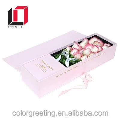 Factory elegant custom black cardboard rectangular rose packing paper flower box