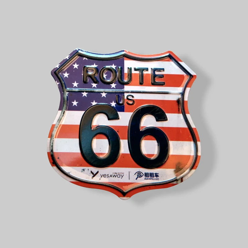 Hot Sale Vintage Embossed Tin Sign Plaque Print Us Route 66 Shield Shape Metal Sign Magnet Mini Aluminum License Plate