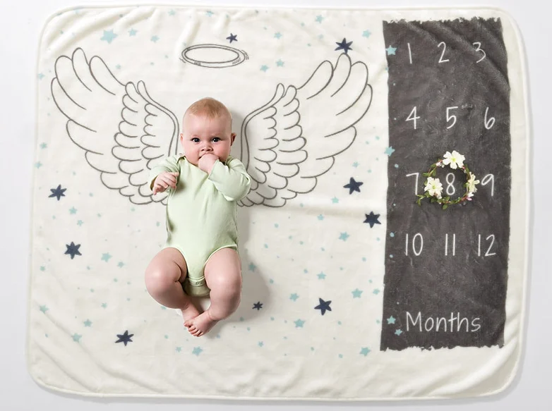 
2019 Hot sale flannel fleece baby blanket newbon baby photography cotton muslin swaddle monthly milestone blanket 