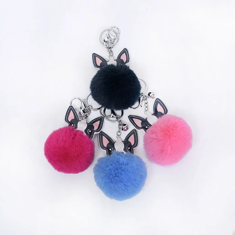 Yongze best selling ear fur pompon fur ball fashion craft leather keychain