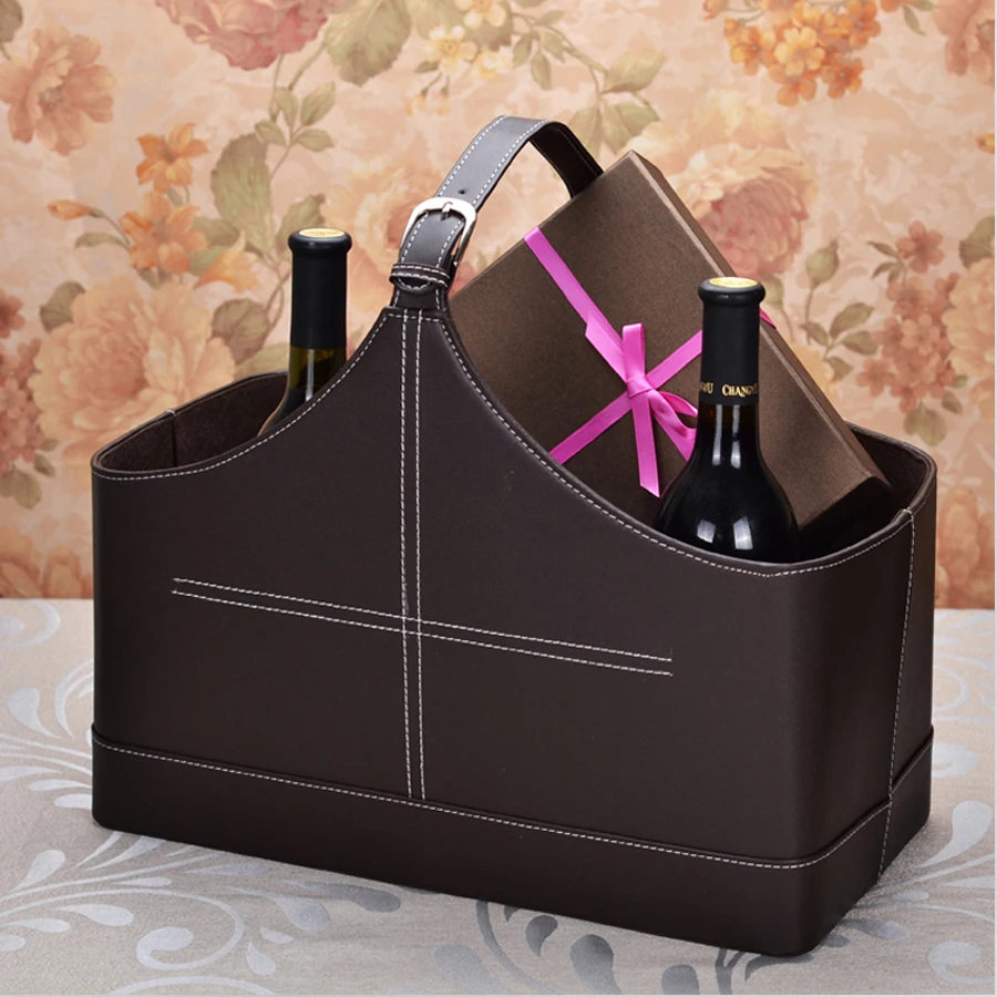China Supplier  high-end PU Leather Christmas Gift Basket for Food