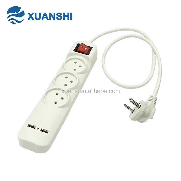 Hot sale factory price Israel white smart 3 way 2.1A usb port extension cord