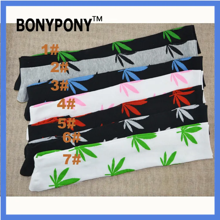 Bonypony wholesale Hot sexy fashion youth young women girls weed leaf slim legging stocking over knee high socks