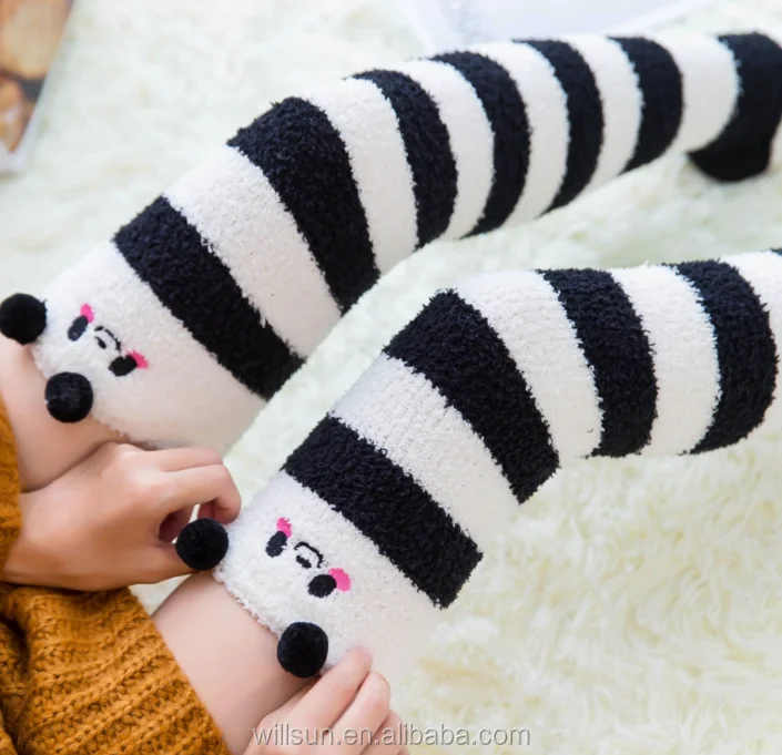 Cartoon Winter Leg Warmers Over Knee High Socks Cozy Cartoon Striped Warm Fuzzy Socks christmas fluffy socks