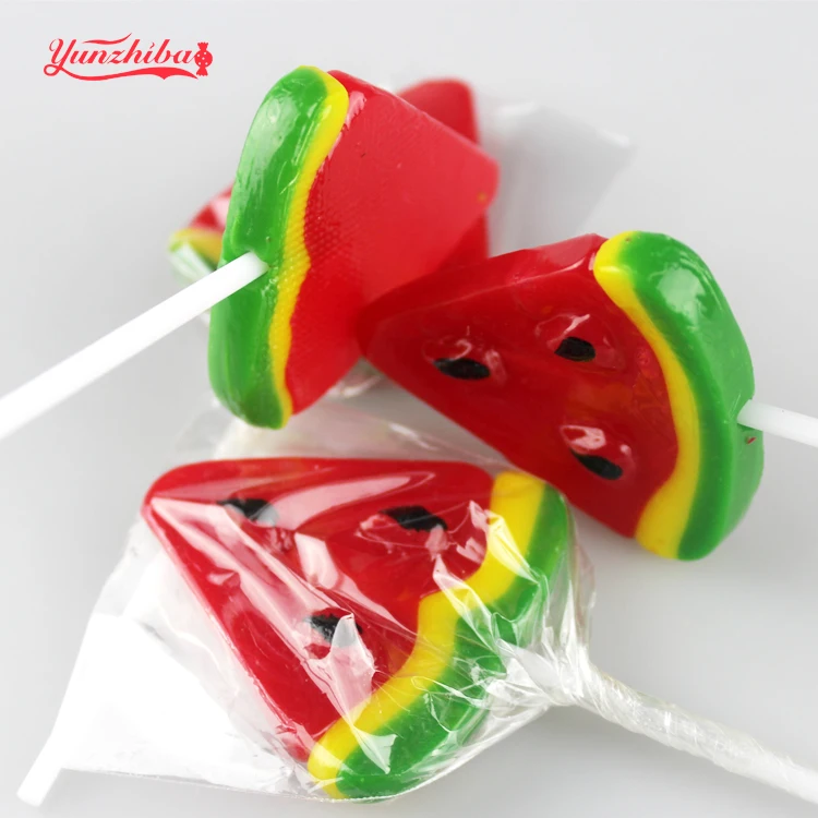 Manufacturer Direct Sale Fruity Flavor Watermelon Shaped Sweet lollipops In Hard Candies
