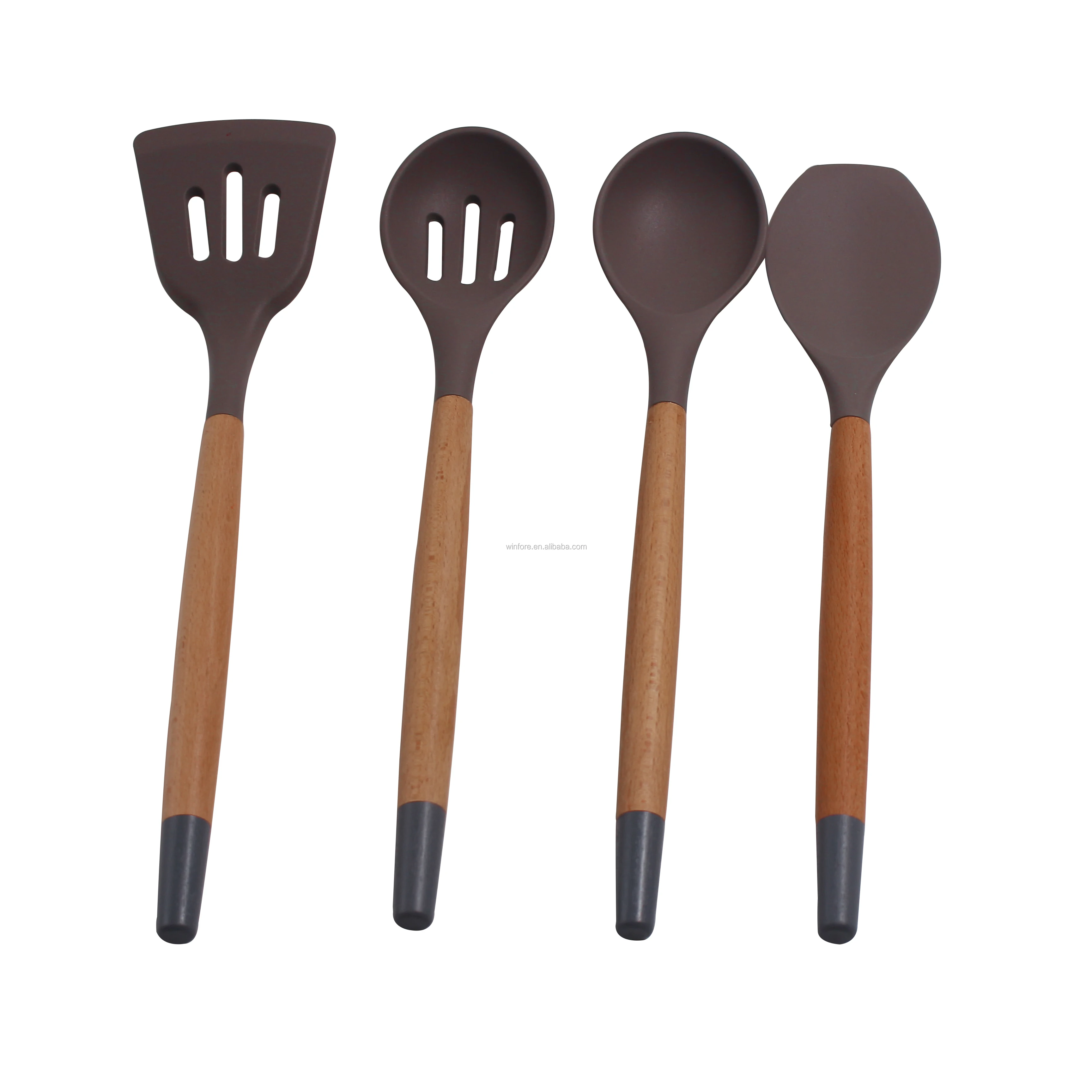 silicon  Utensil Set Cooking Utensil Kitchen Tools Set with wooden handle with coating