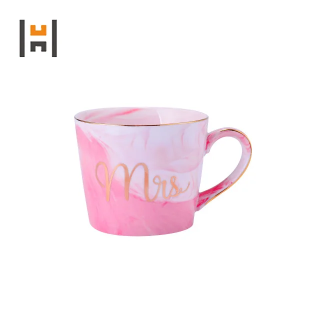 380ML Lovely Mr and Mrs Marble Couple Creative Mug Set for Valentine Day Promotion