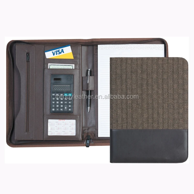 Customized PU Leather A4 zippered compendium folders