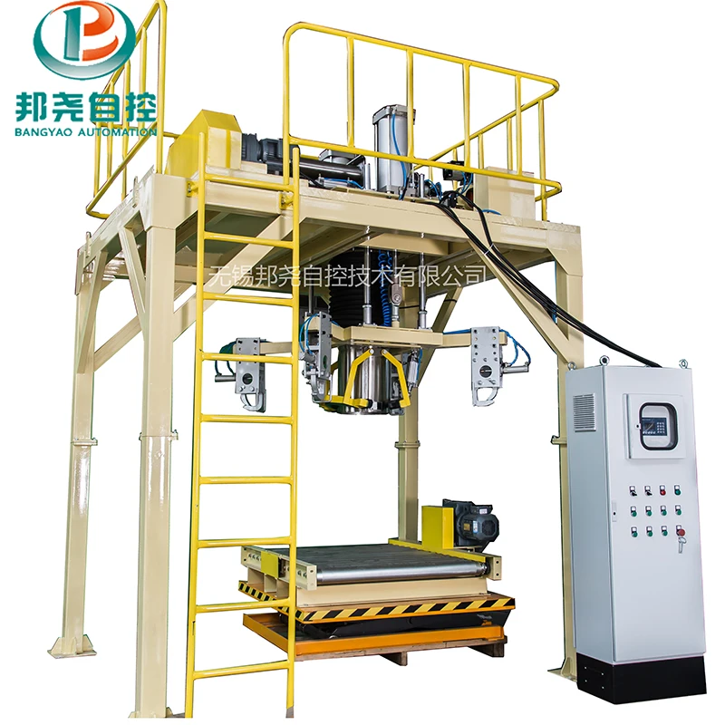 Ton Bag Packaging Machine Lime Ore Weighing Filling Sealing Granule Robotic Palletizer and Pallet Wrapper for Cement 0.4-0.6mpa