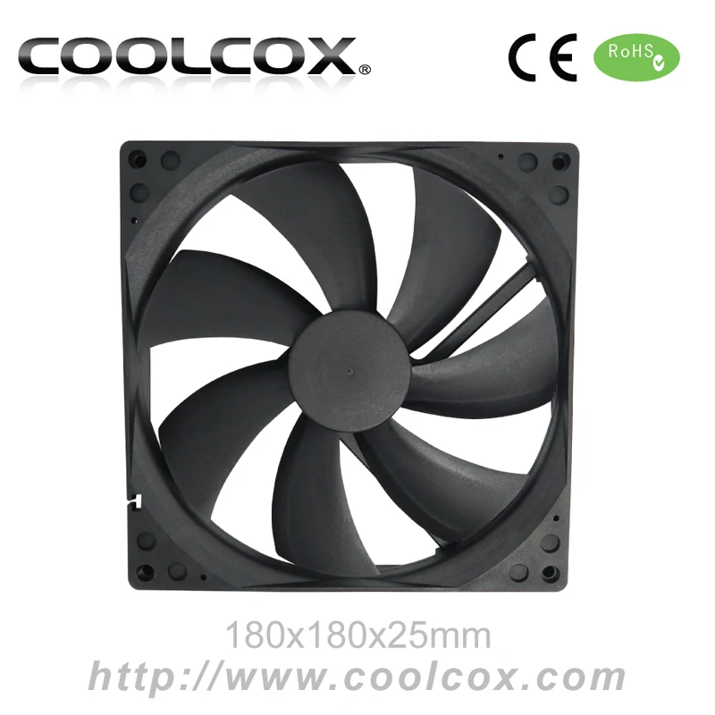 CoolCox 180x180x25mm DC axial fan, sleeve or Ball bearing,12V,exhaust fan,DC brushless cooling fan 12V 24V