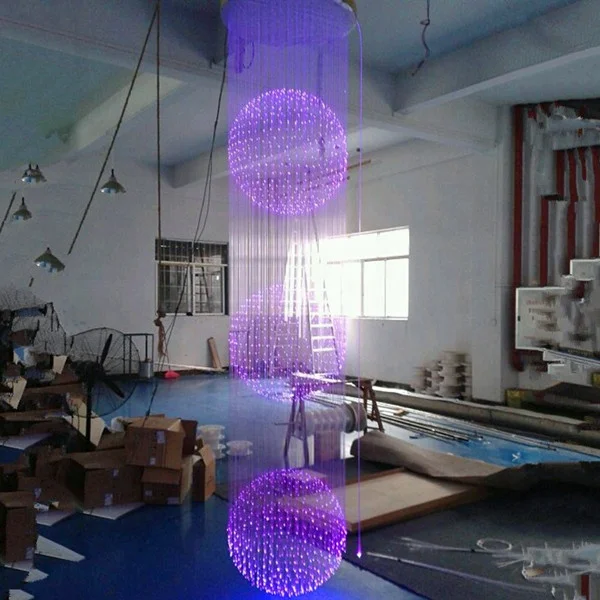 Customized colorful fiber optic dropping ball chandelier for ceiling with 24keys remote controller dia60cm height2.5m