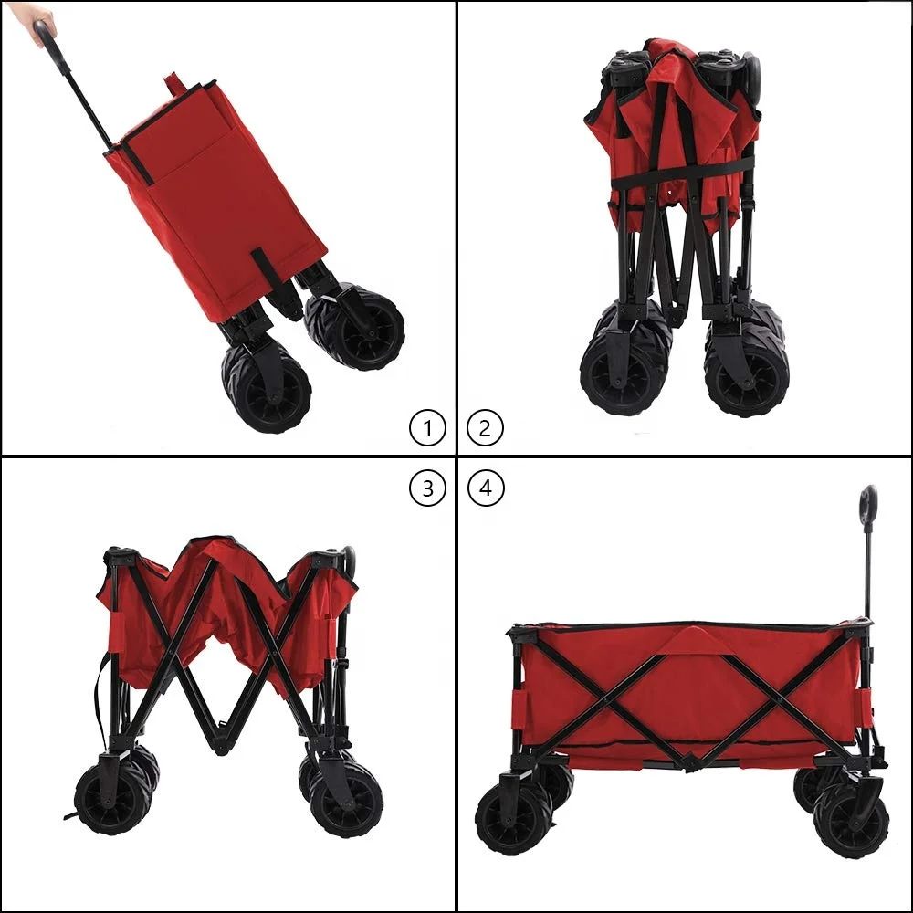 Folding Wagon Cart Heavy Duty Collapsible Utility Wagon All Terrain Outdoor Patio Garden Beach Wagon Cart red