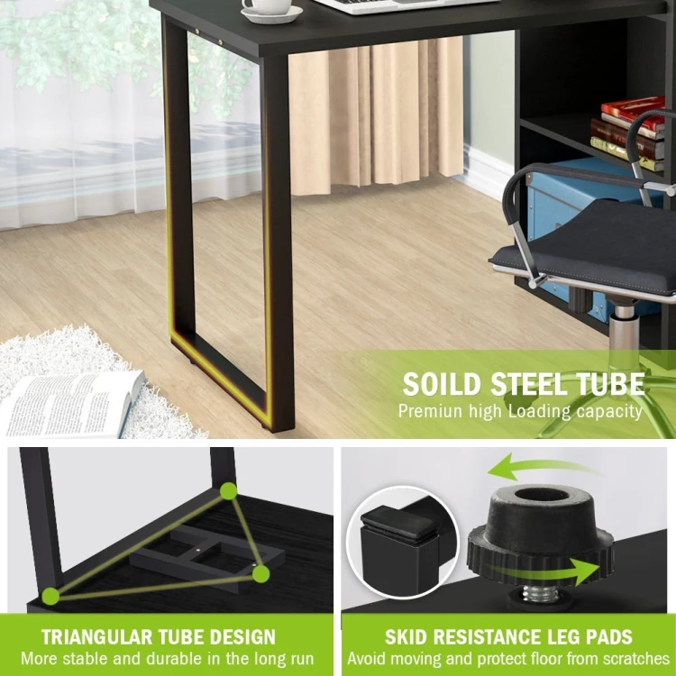 Particle Board Vintage Office Home Design Study Computer Desk Laptop Table with 4 Tiers Storage Shelves