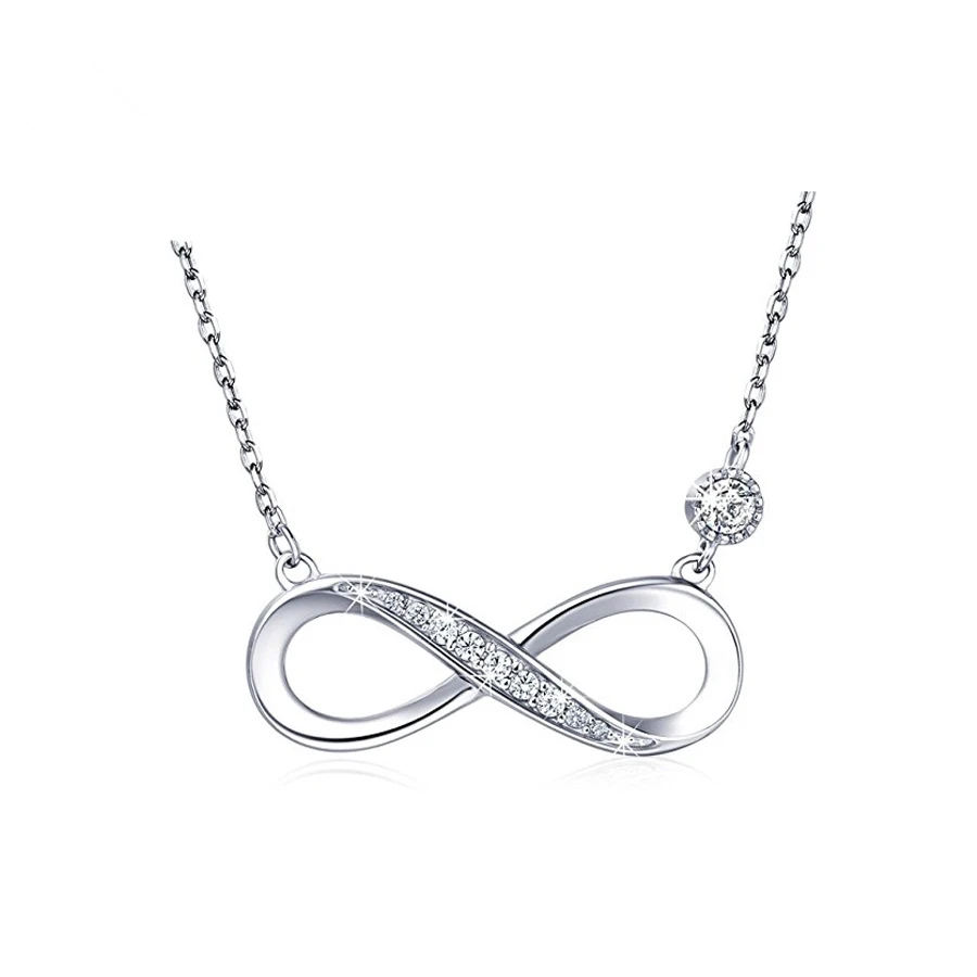 High Quality  simple 925 Sterling Silver Round Zircon Infinity Symbol Necklace for man and women
