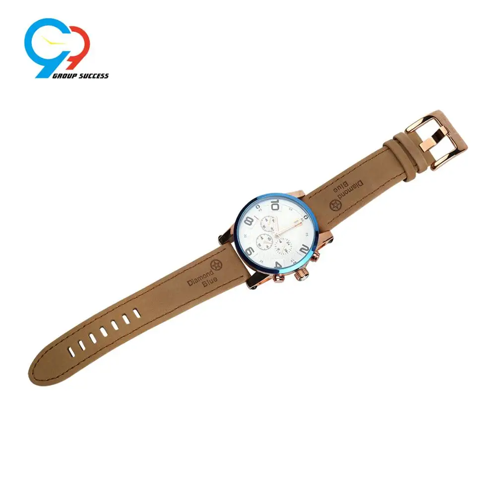 Rose gold plated genuine leather strap watch Japan Miyota man watch