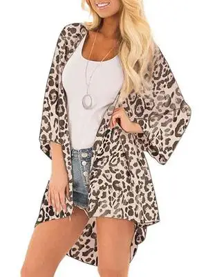 
Women Casual Floral Print Kimono Shawl Sheer Chiffon Loose Cardigan 