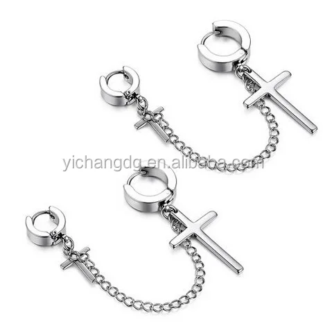 Stainless Steel Double Cross Cartilage Piercing Hinged Hoop Stud Earring Ear Cuff Set