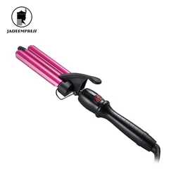 Home use three barrel ceramic electric LCD curling iron hair curler with triple barrel hair waver curl hair