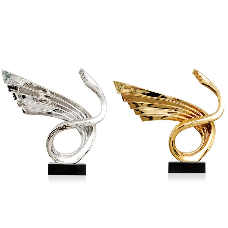 Top Grade Quality Indoor Hand Carved Shining Electrosilvering Wings Abstract Art Sculpture