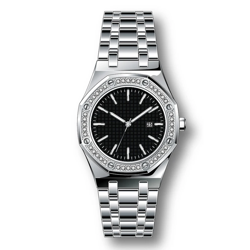 Fashion diamond stainless steel mens watch