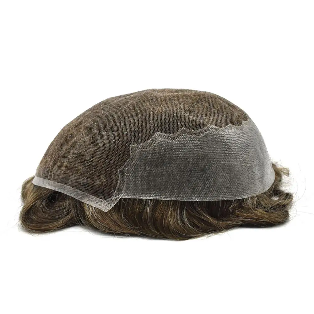 
French Lace+ Pu Q6 Men Toupee Human Hair System Natural Color Remy Human Hair Toupee For Men Hair pieces 