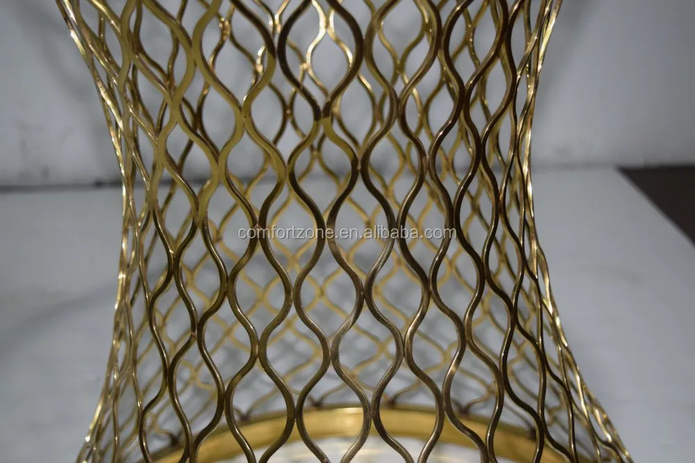 CN8014 Modern golden mesh base design clear glass top coffee table and side table.