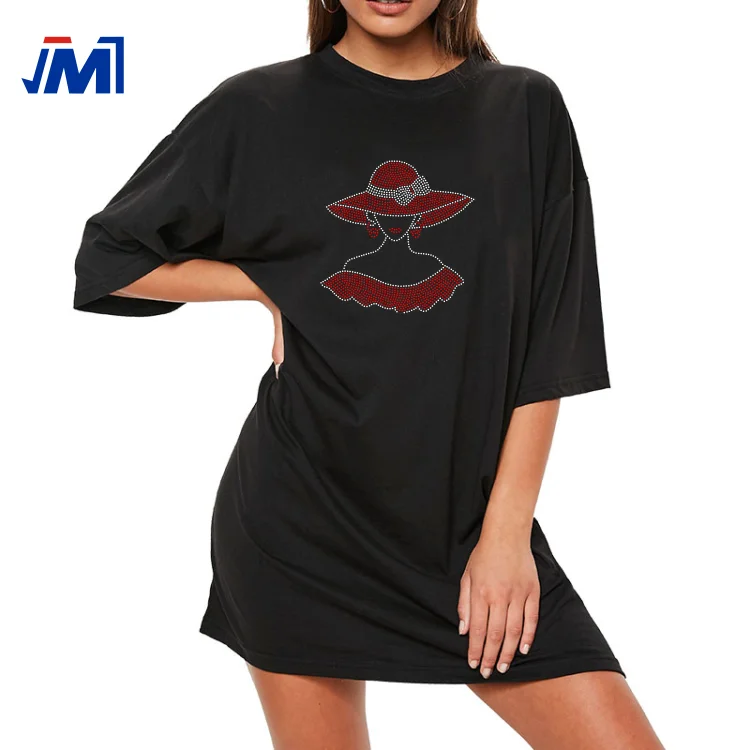 Iron On Sexy Lady and Bow Red Hat Custom Rhinestone Transfer For T-Shirt Wholesale