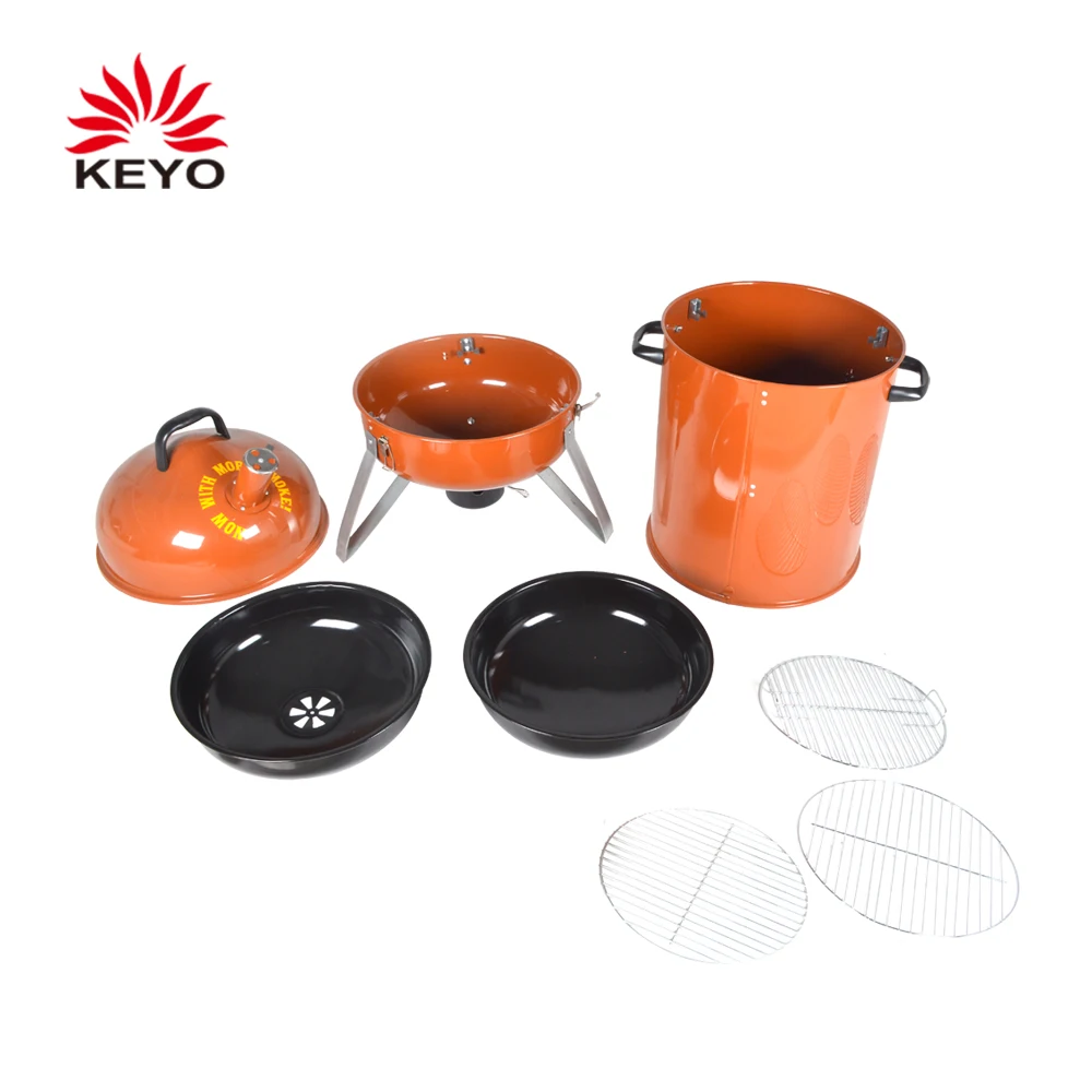 Porcelain Enameled Pattern Outdoor Vertical Barrel Barbecue Grill Bbq Charcoal Smoker With Chimney