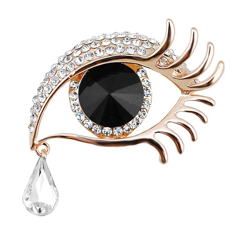 Factory Direct Sale High Quality Rhinestone Blue or Black Teardrop Crystal Eye Design Brooch Pins for Women