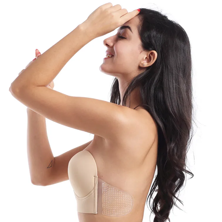 2019 Sexy Strapless Push Up Magic Bra One Piece Adhesive Bra Deep U Plunge Bra