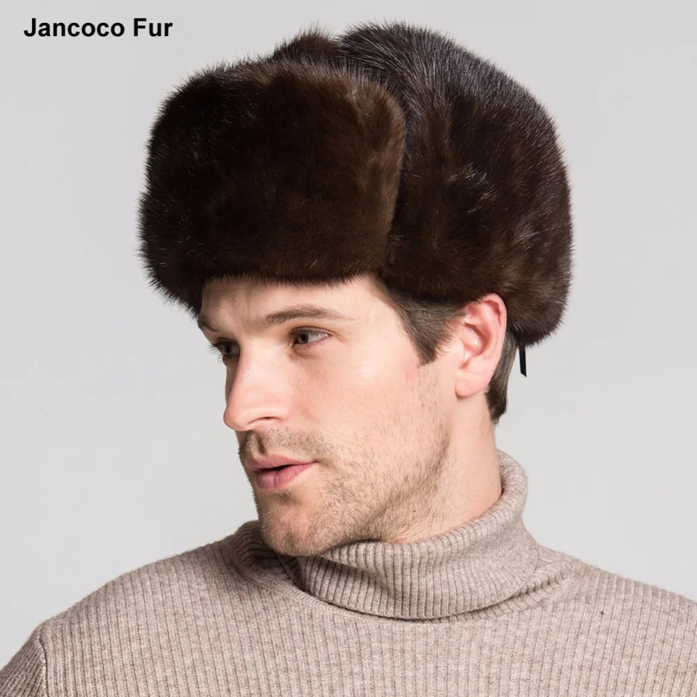 2021 Hot Sale Winter Warm Genuine Sheepskin Leather Mink Fur Ushanka Hat For Men