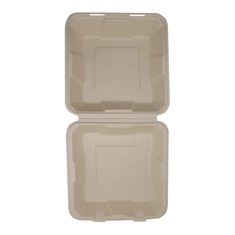Eco-friendly Disposable Sugarcane bagasse pulp 8 inch clamshell