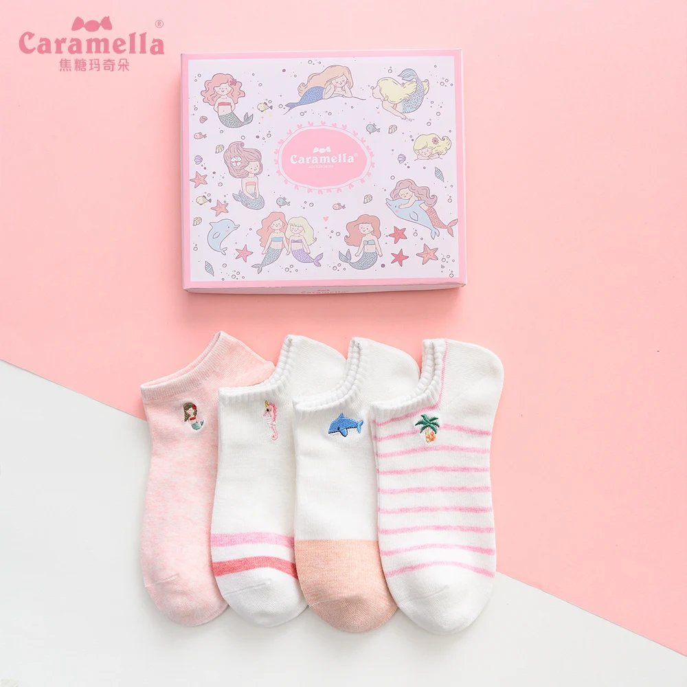 
cute caramella socks white female mermaid socks woman pink 