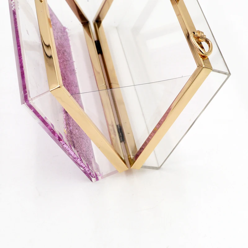 
Women Blue /Pink Moving Glitter Clutch Bag Crystal Acrylic Hard Case Clutch 