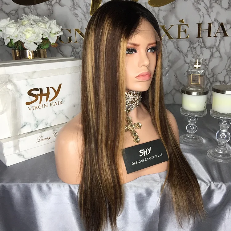 
Wholesale Ombre Blonde SHY Wig Brazilian Virgin Hair Full Lace Wig With Highlights raw indian lace wig 