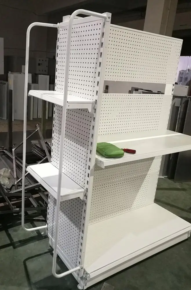 gondola end unit shelving with hanging side frame with heavy duty panel