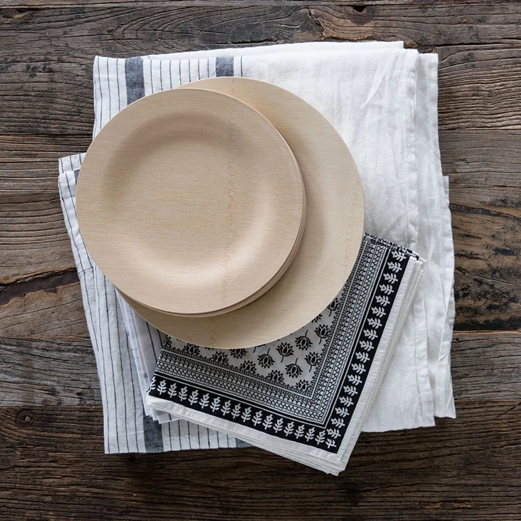 New Hot Sell Natural Disposable 7 inch Round Bamboo Dinner Plates