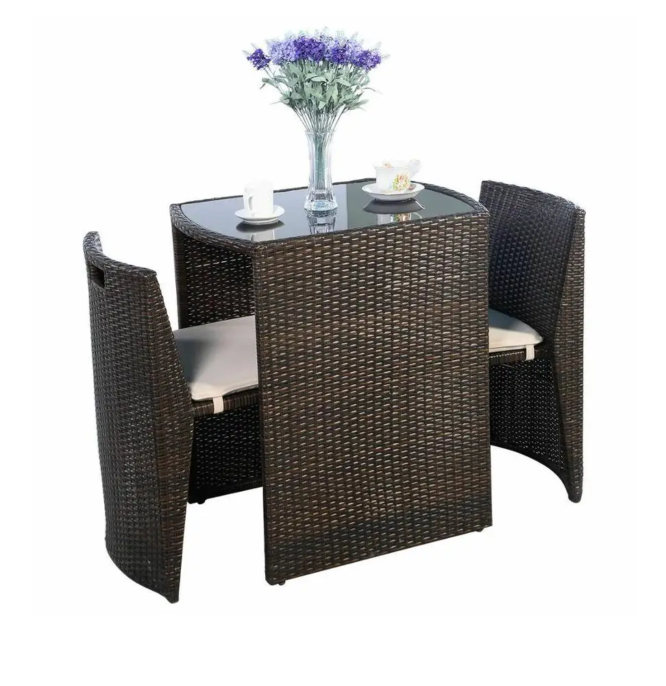 Uplion 3pcs High Quality Bistro Set For Patio Balcony And Pub Rattan Chair Table Cube Table Set