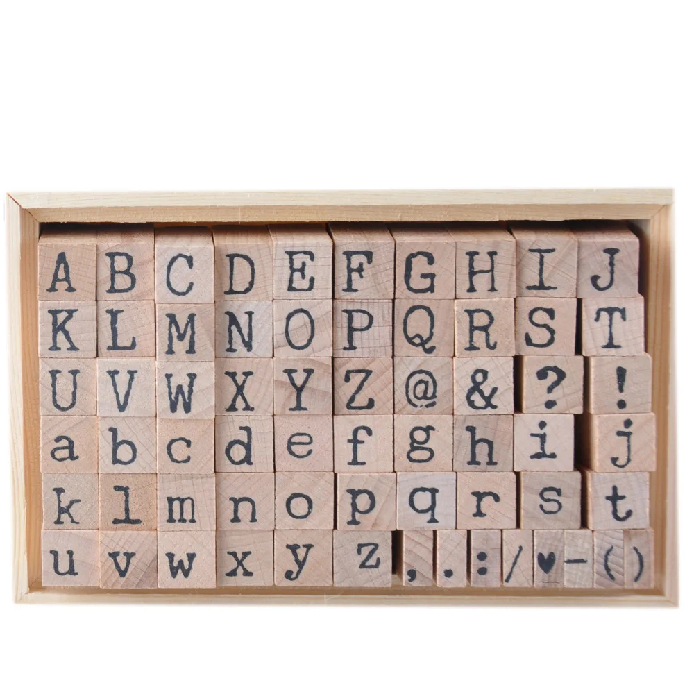 scrapbooking crafts upper case and lower case alphabets letters wooden box stamp set
