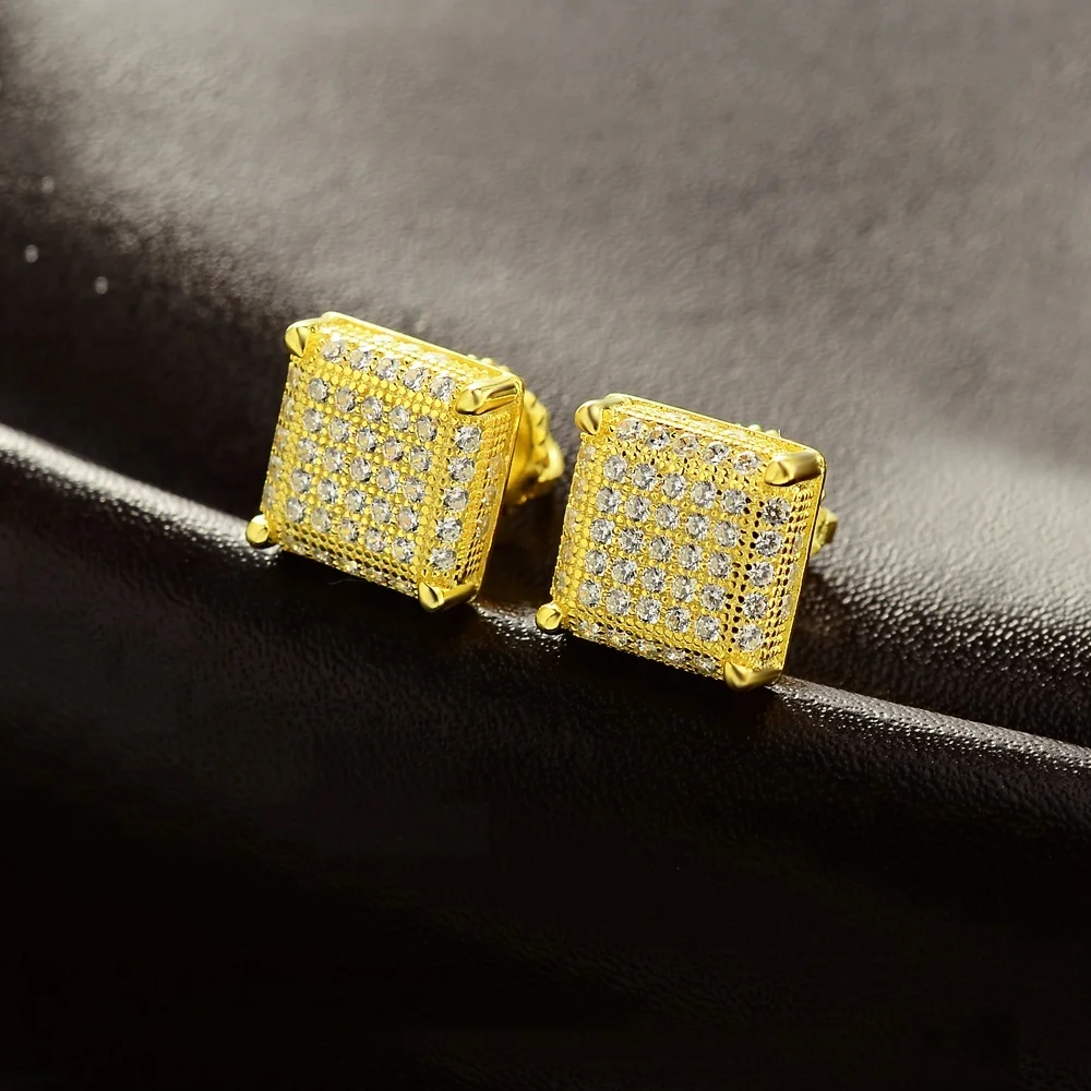 new model iced out 18k plated gold ear rings design for man