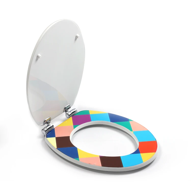 Molded Wood UV surface colored grid eco friendly western toilet seat cover with soft close hinges