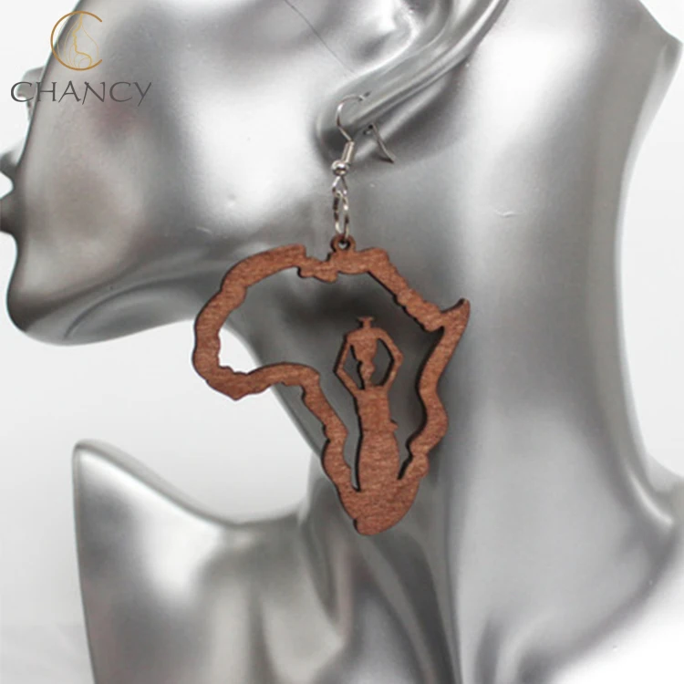 
Africa map earrings africa animal hook earrings wooden african hollow earrings wood jewelry 