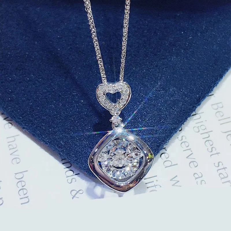 18K Solid Gold Natural Diamond Necklace Rose gold and White Pendant for Women