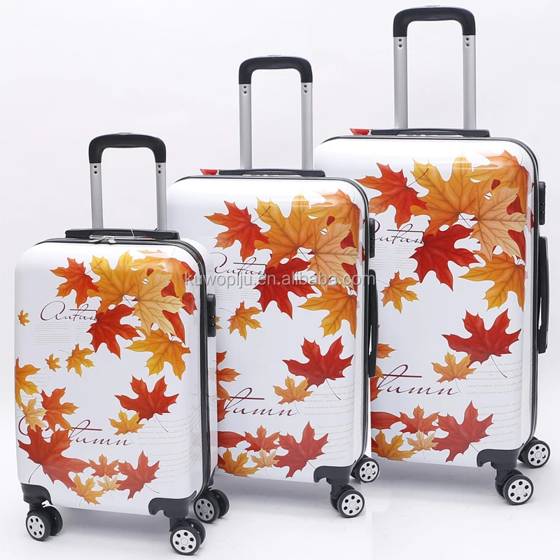 3 PC Hard Shell 4 Wheels butterfly printed on suitcase ABS PC butterfly print luggage