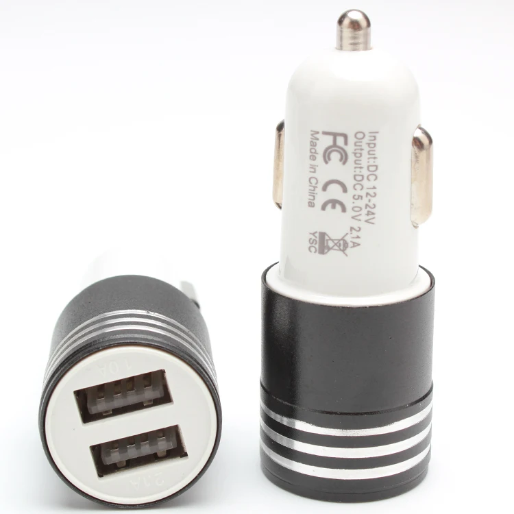 Good selling three-striped aluminum alloy 2 usb port car charger with smart IC for mobile phone