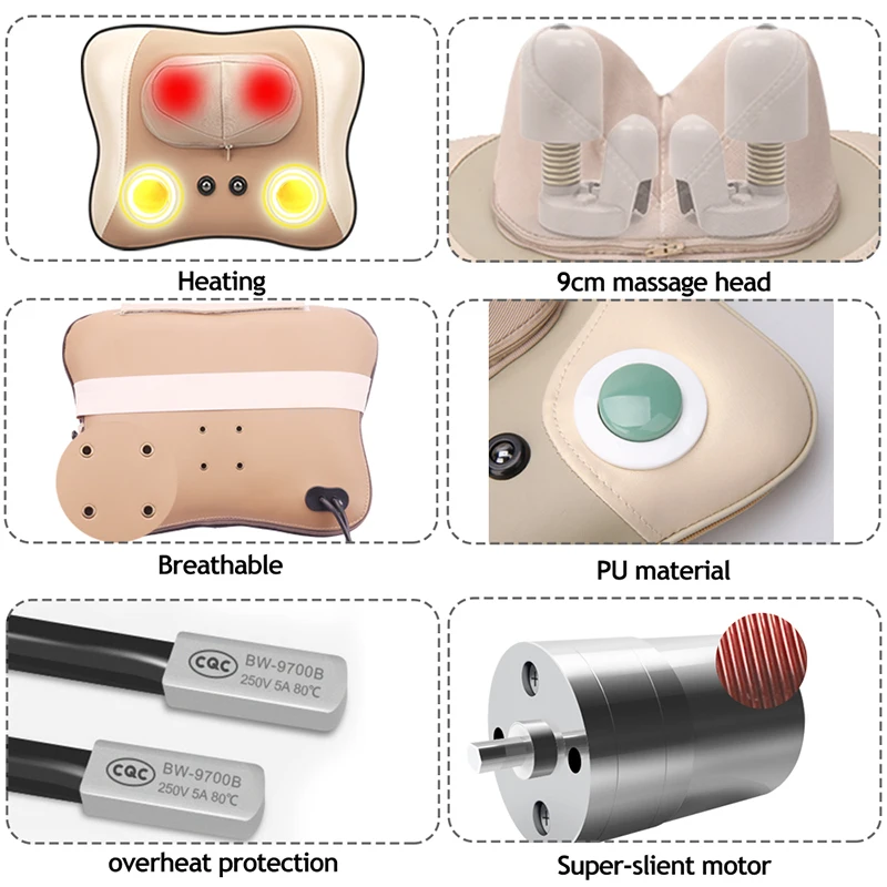 LUYAO Roller Back Magnet Heating Neck Massage Pillow