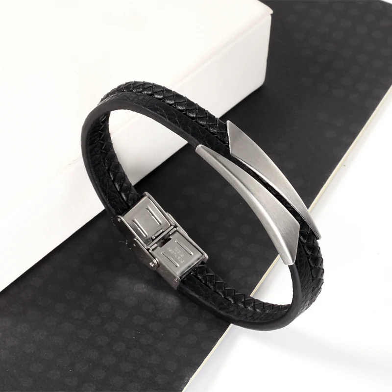 Wholesale Fashion Charm Silver Plated Blank Stainless Steel Bracelet Men Leather Bracelets charm bracelet
